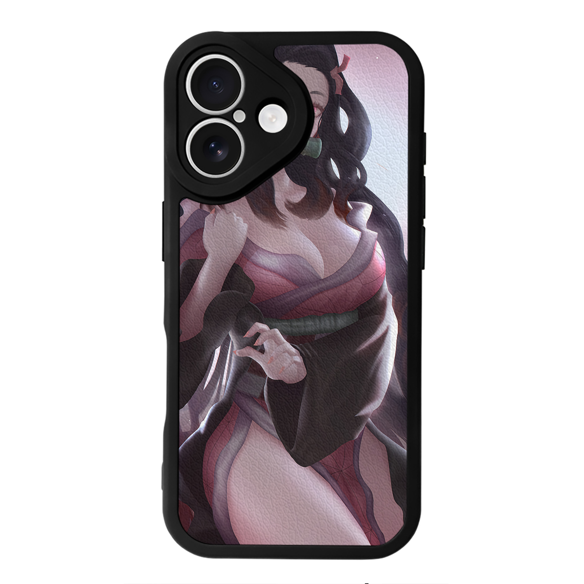 （画像用） 鬼滅の刃（きめつのやいば）竈門 禰󠄀豆子／かまど ねずこ Kamado Nezuko 【iPhone 16シリーズ対応】シリコンスマホケース（レザー調） 材質：シリコン